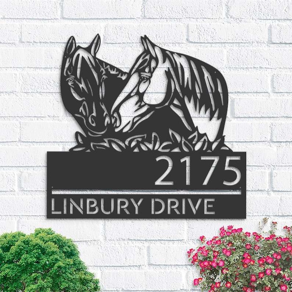 Farm Metal Sign, Personalized Horse Couple Farm House Ranch Address Sign House Number Plaque Custom Metal Sign
