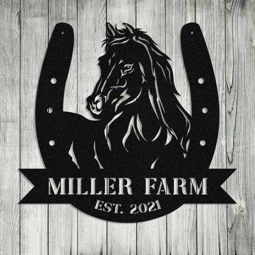 Farm Metal Sign, Personalized Horse Hoof Shoes Monogram Metal Farm Sign Outdoor Farmhouse and Ranch Sign