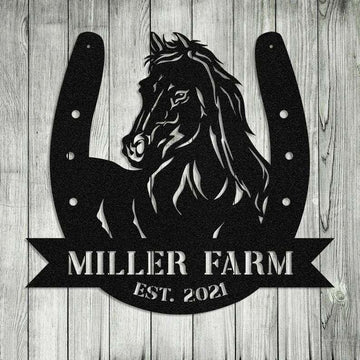 Farm Metal Sign, Personalized Horse Hoof Shoes Monogram Metal Farm Sign Outdoor Farmhouse and Ranch Sign
