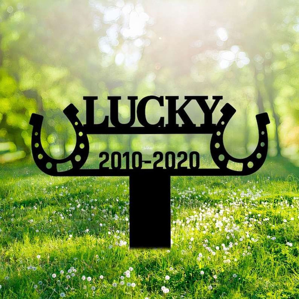 Farm Metal Sign, Personalized Horse Memorial Sign Yard Stakes Horseshoes Cross Grave Marker Cemetery Decor Custom Metal Sign