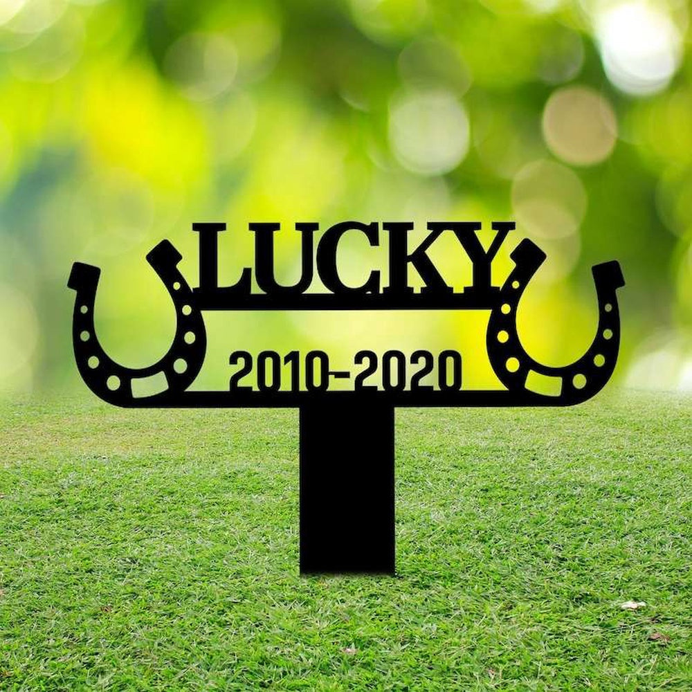Farm Metal Sign, Personalized Horse Memorial Sign Yard Stakes Horseshoes Cross Grave Marker Cemetery Decor Custom Metal Sign