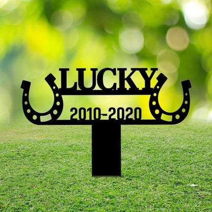 Farm Metal Sign, Personalized Horse Memorial Sign Yard Stakes Horseshoes Cross Grave Marker Cemetery Decor Custom Metal Sign