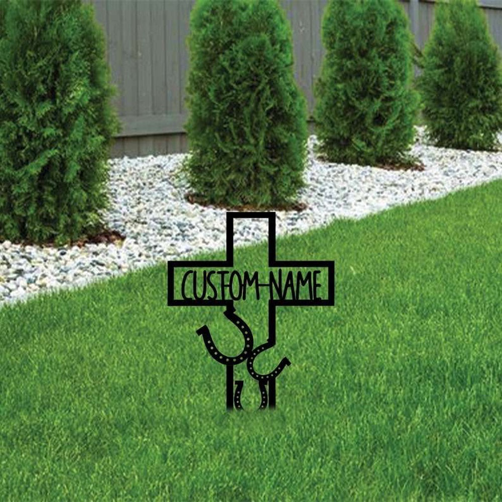 Farm Metal Sign, Personalized Horse Memorial Sign Yard Stakes Horseshoes Grave Marker Cemetery Decor Custom Metal Sign