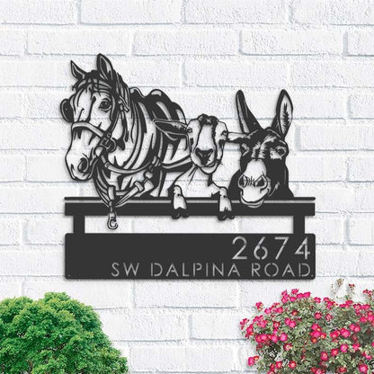 Farm Metal Sign, Personalized Horse Mule Goat Farmhouse Farm Animals Address Sign House Number Plaque Custom Metal Sign