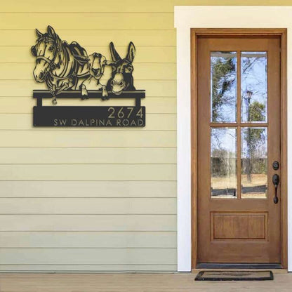 Farm Metal Sign, Personalized Horse Mule Goat Farmhouse Farm Animals Address Sign House Number Plaque Custom Metal Sign