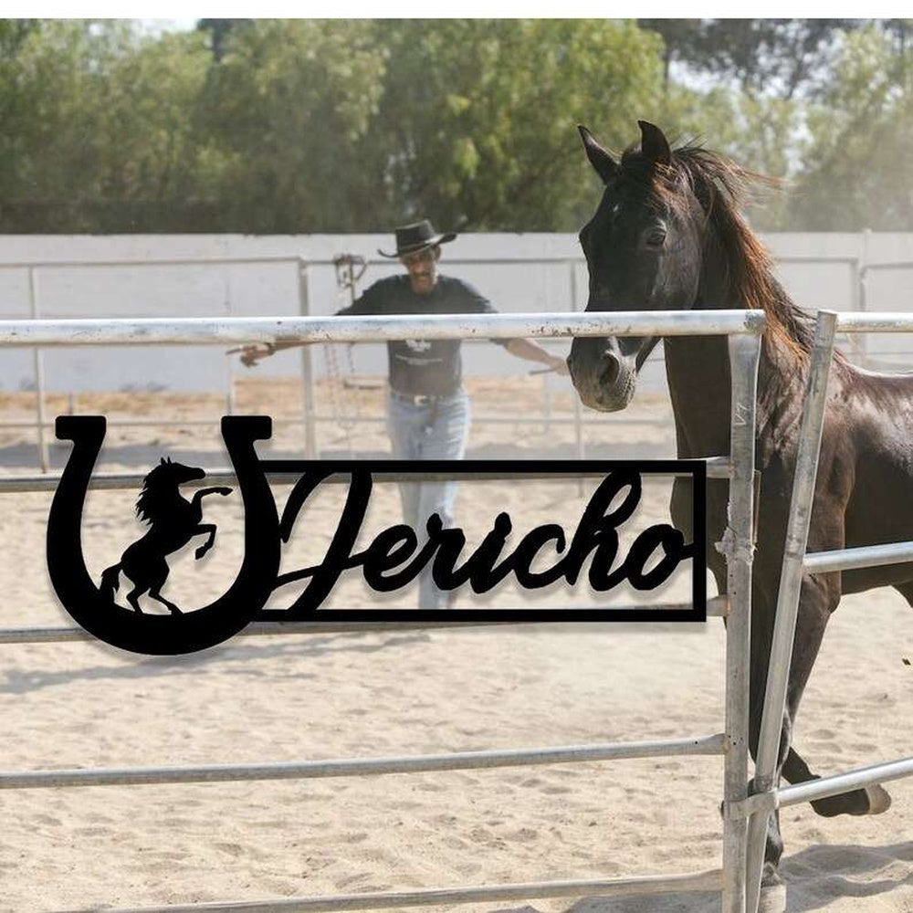 Farm Metal Sign, Personalized Horse Name Plate Metal Horse Stall Sign Barn Ranch Decor Horseshoe