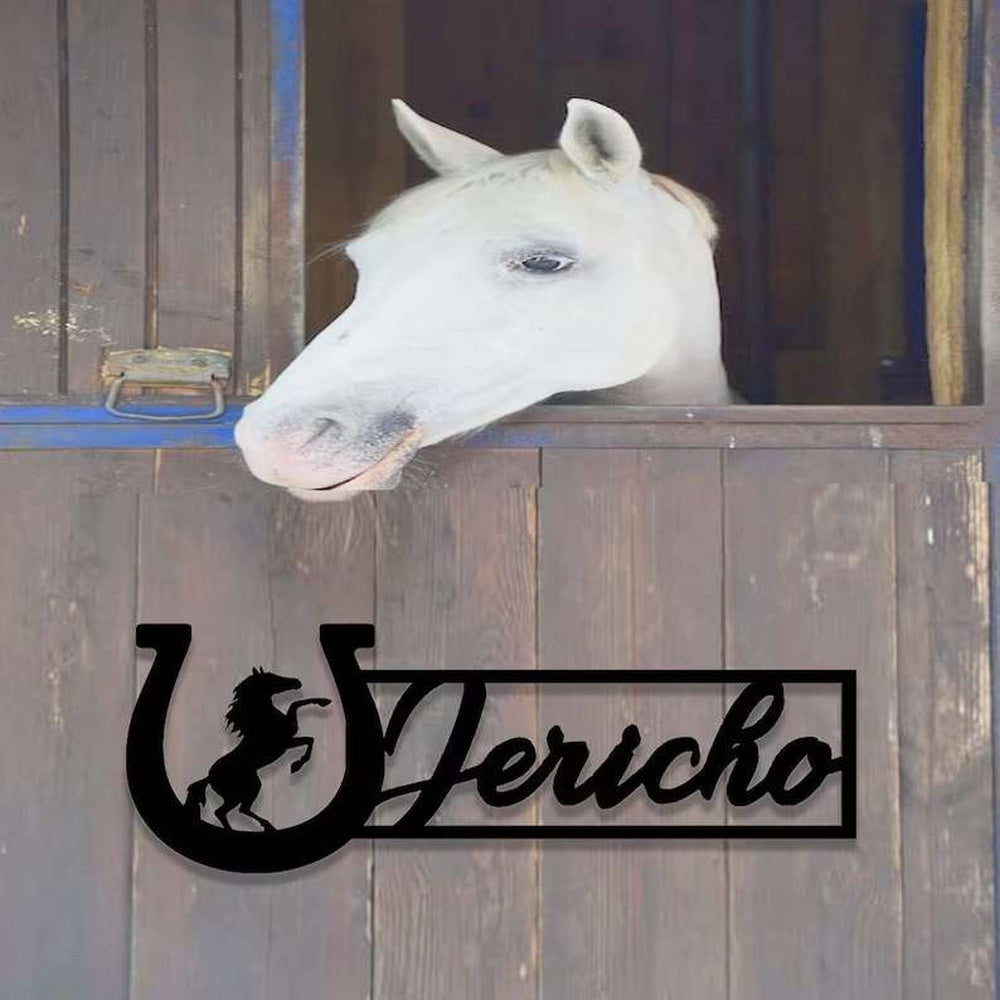 Farm Metal Sign, Personalized Horse Name Plate Metal Horse Stall Sign Barn Ranch Decor Horseshoe