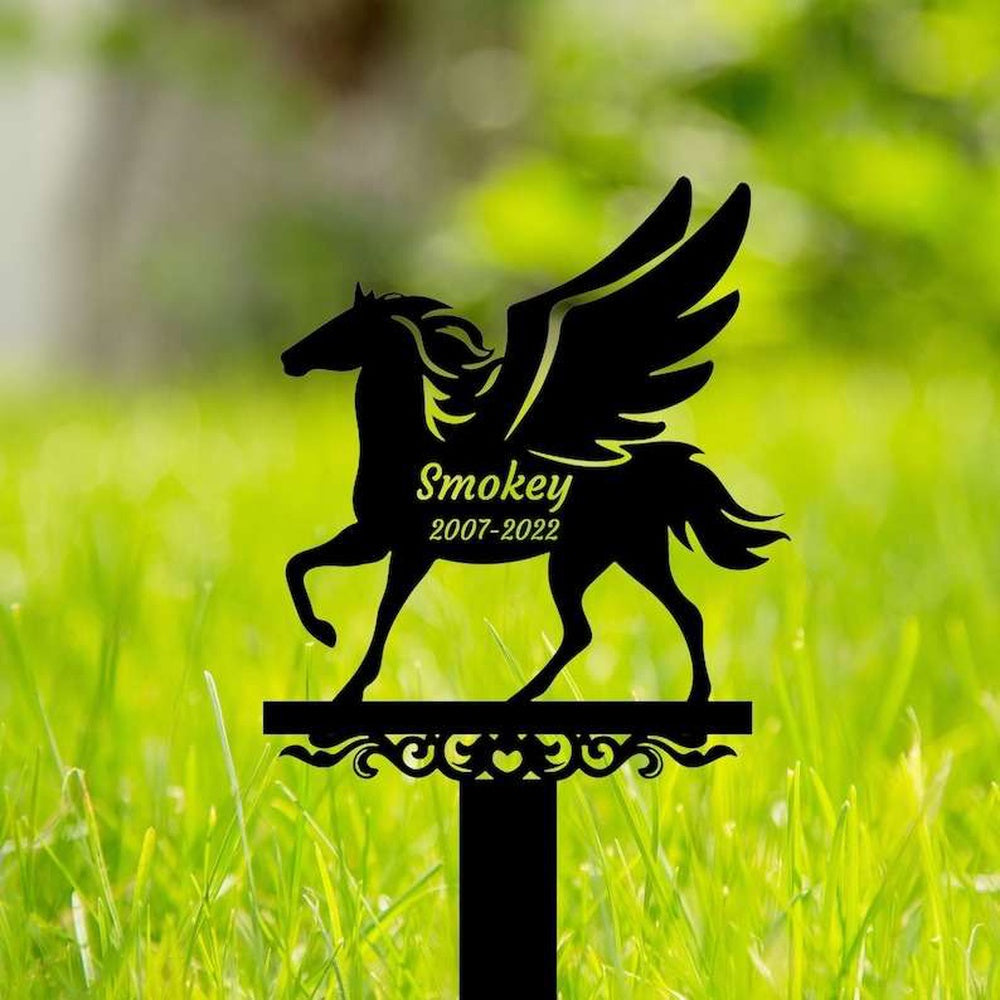 Farm Metal Sign, Personalized Horse Pony with Angel Wings Memorial Sign Yard Stakes Grave Marker Cemetery Decor Custom Metal Sign
