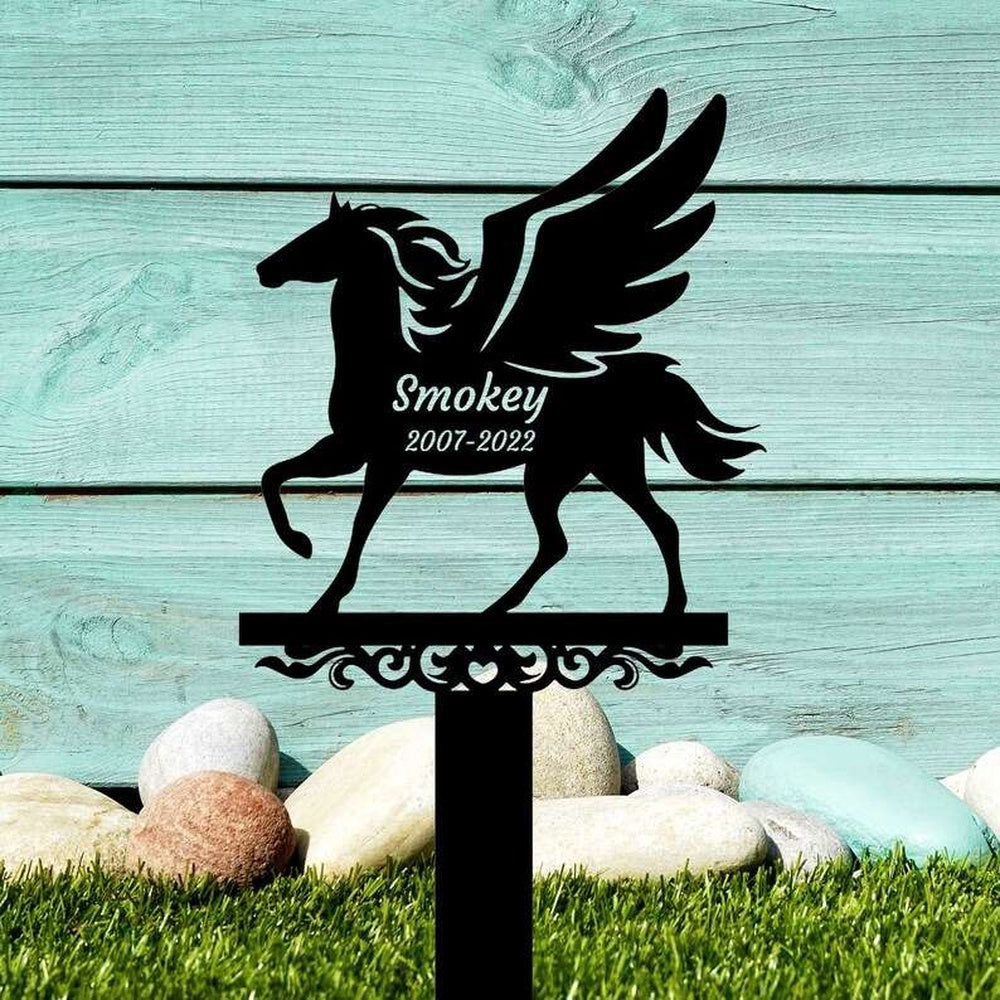 Farm Metal Sign, Personalized Horse Pony with Angel Wings Memorial Sign Yard Stakes Grave Marker Cemetery Decor Custom Metal Sign