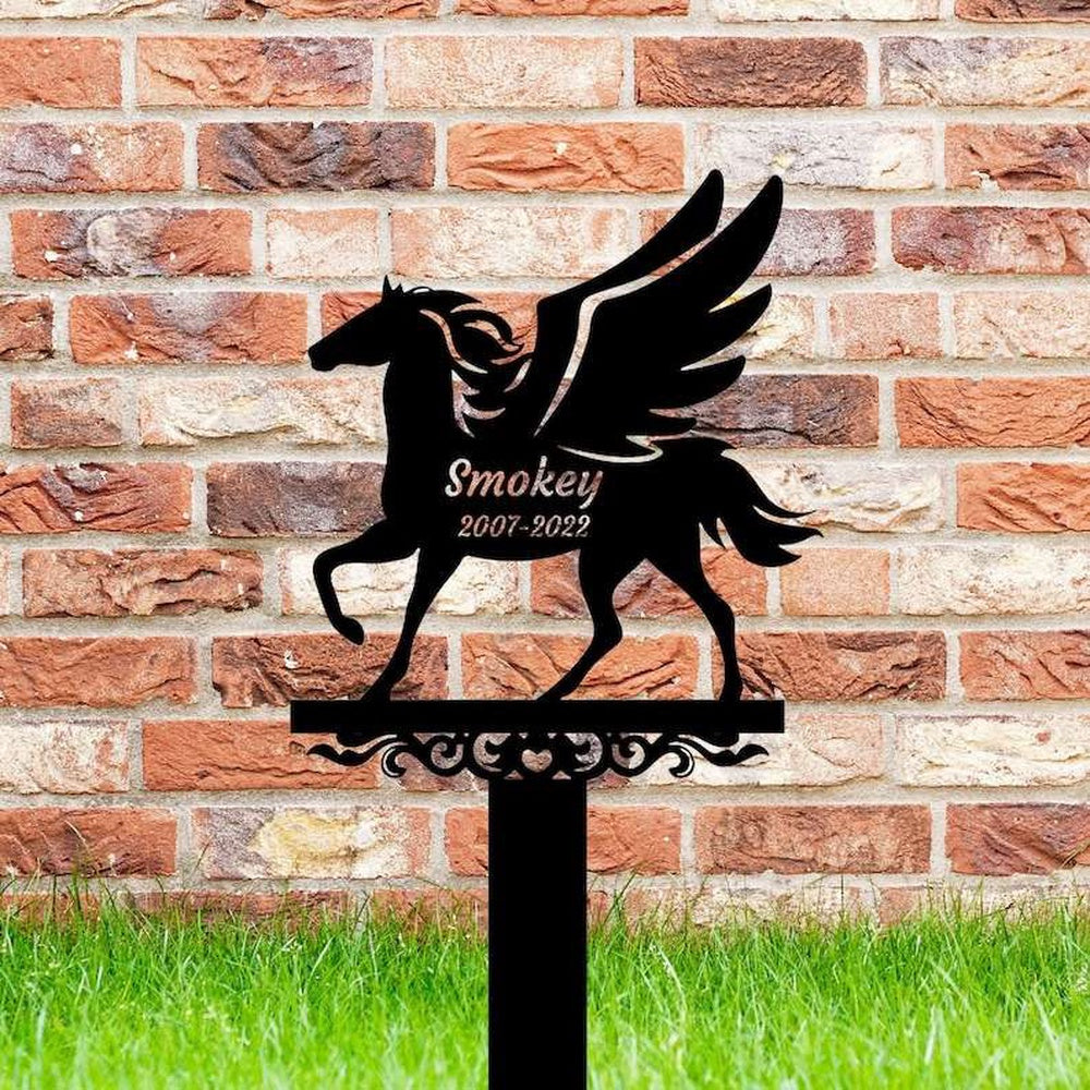 Farm Metal Sign, Personalized Horse Pony with Angel Wings Memorial Sign Yard Stakes Grave Marker Cemetery Decor Custom Metal Sign