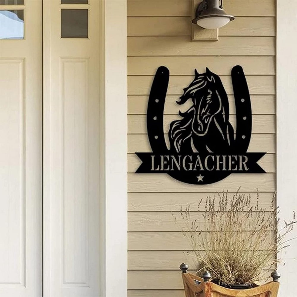 Farm Metal Sign, Personalized Horse Ranch Metal Sign Horse Head Horseshoe Art Custom Name Metal Signs