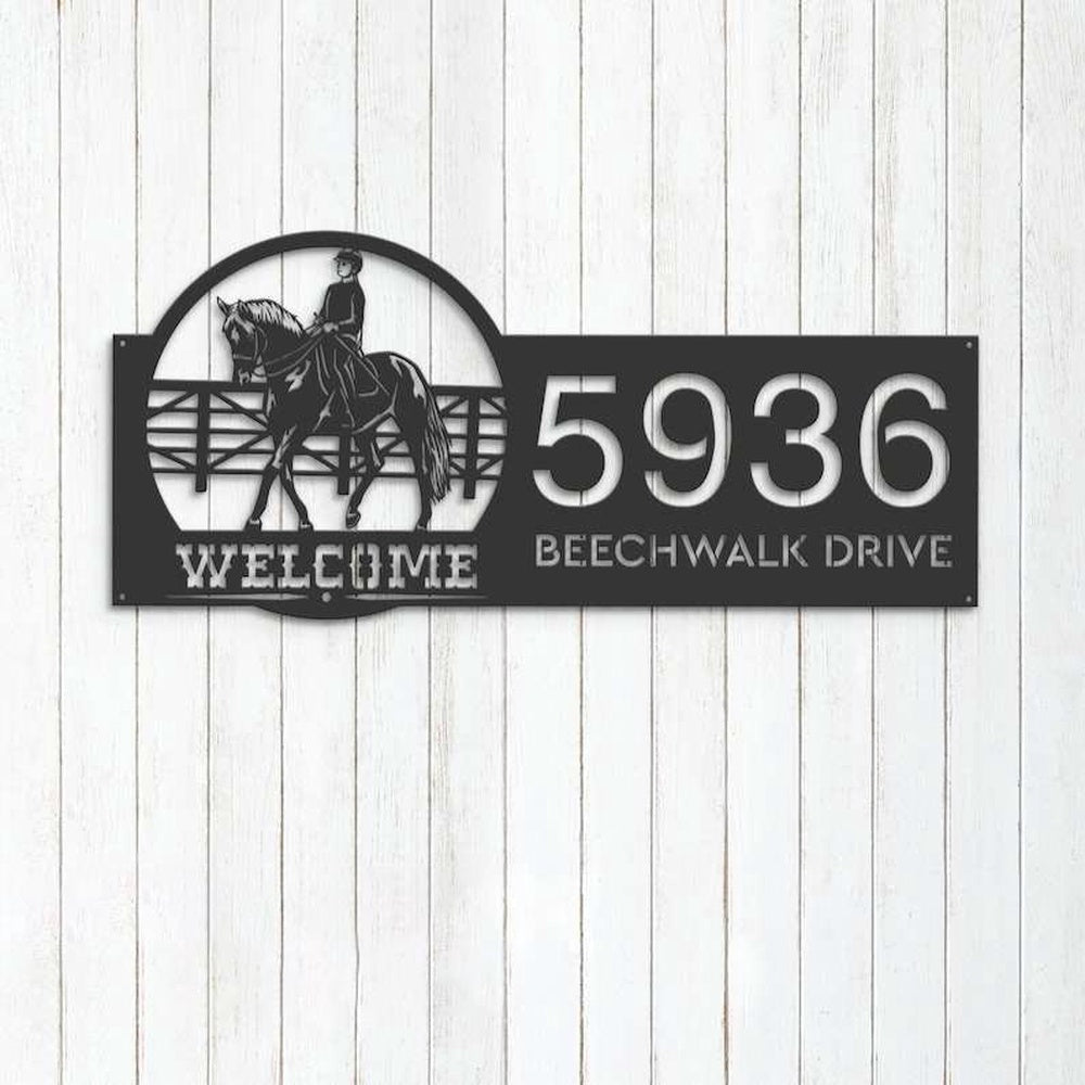 Farm Metal Sign, Personalized Horse Rider Welcome Address Sign House Number Plaque Custom Metal Sign