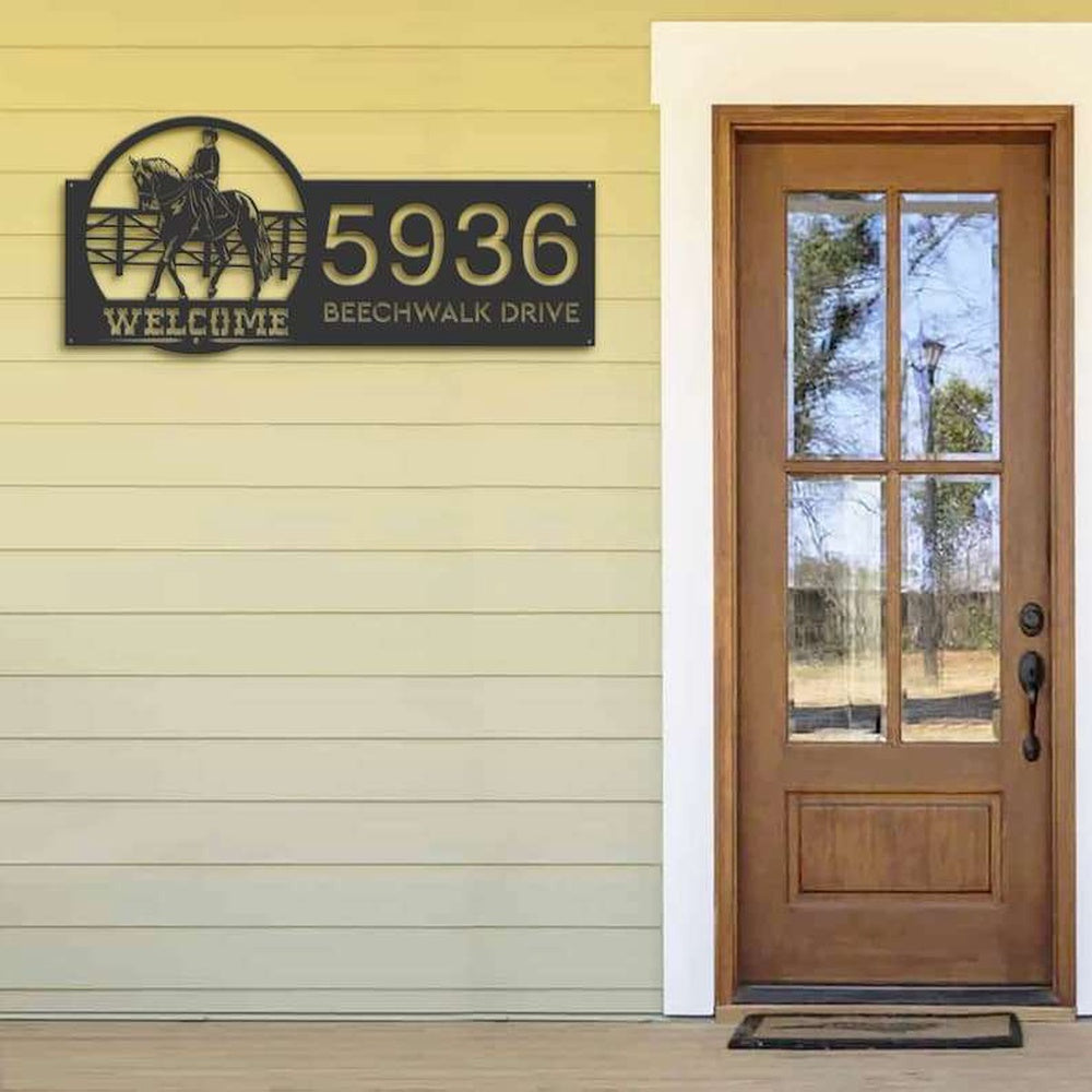 Farm Metal Sign, Personalized Horse Rider Welcome Address Sign House Number Plaque Custom Metal Sign