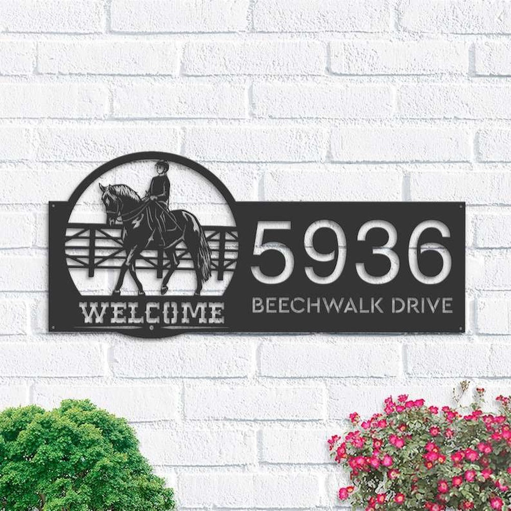 Farm Metal Sign, Personalized Horse Rider Welcome Address Sign House Number Plaque Custom Metal Sign