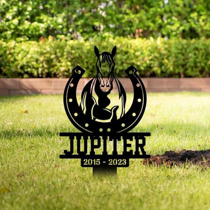 Farm Metal Sign, Personalized Horse With Horseshoe Memorial Sign Yard Stakes Grave Marker Cemetery Decor Custom Metal Sign