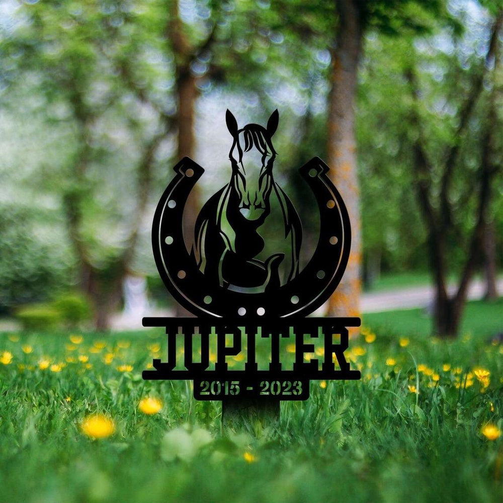 Farm Metal Sign, Personalized Horse With Horseshoe Memorial Sign Yard Stakes Grave Marker Cemetery Decor Custom Metal Sign