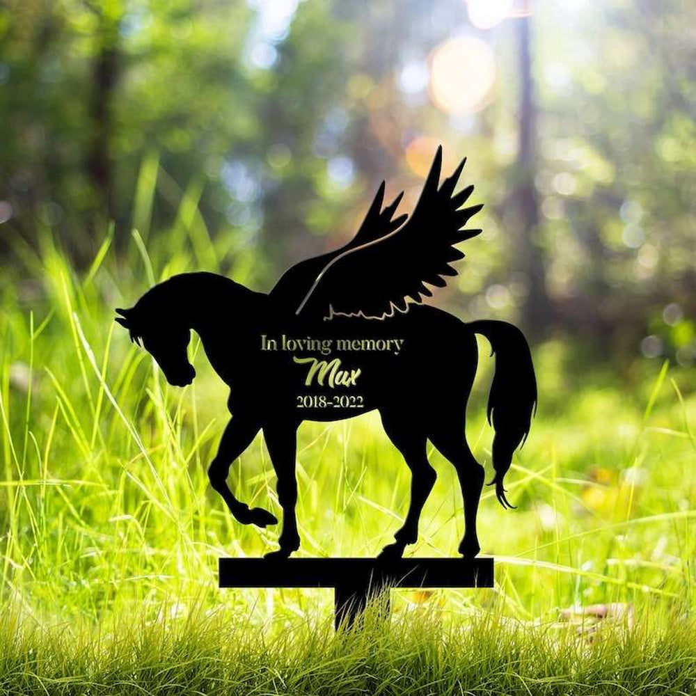 Farm Metal Sign, Personalized Horse With Wings Memorial Sign Yard Stakes Grave Marker Cemetery Decor Custom Metal Sign