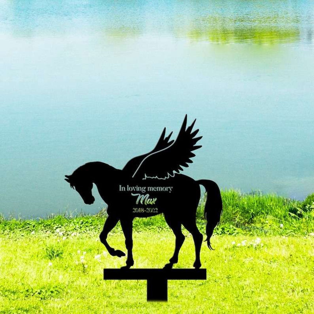 Farm Metal Sign, Personalized Horse With Wings Memorial Sign Yard Stakes Grave Marker Cemetery Decor Custom Metal Sign