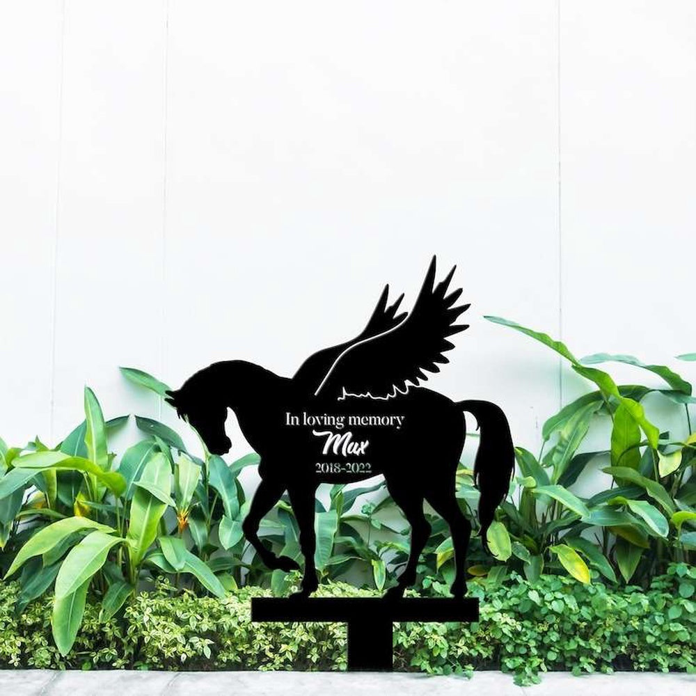 Farm Metal Sign, Personalized Horse With Wings Memorial Sign Yard Stakes Grave Marker Cemetery Decor Custom Metal Sign