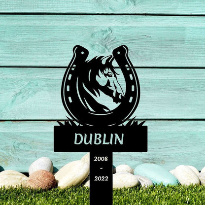 Farm Metal Sign, Personalized Horseshoes Horse Memorial Sign Yard Stakes Grave Marker Cemetery Decor Custom Metal Sign