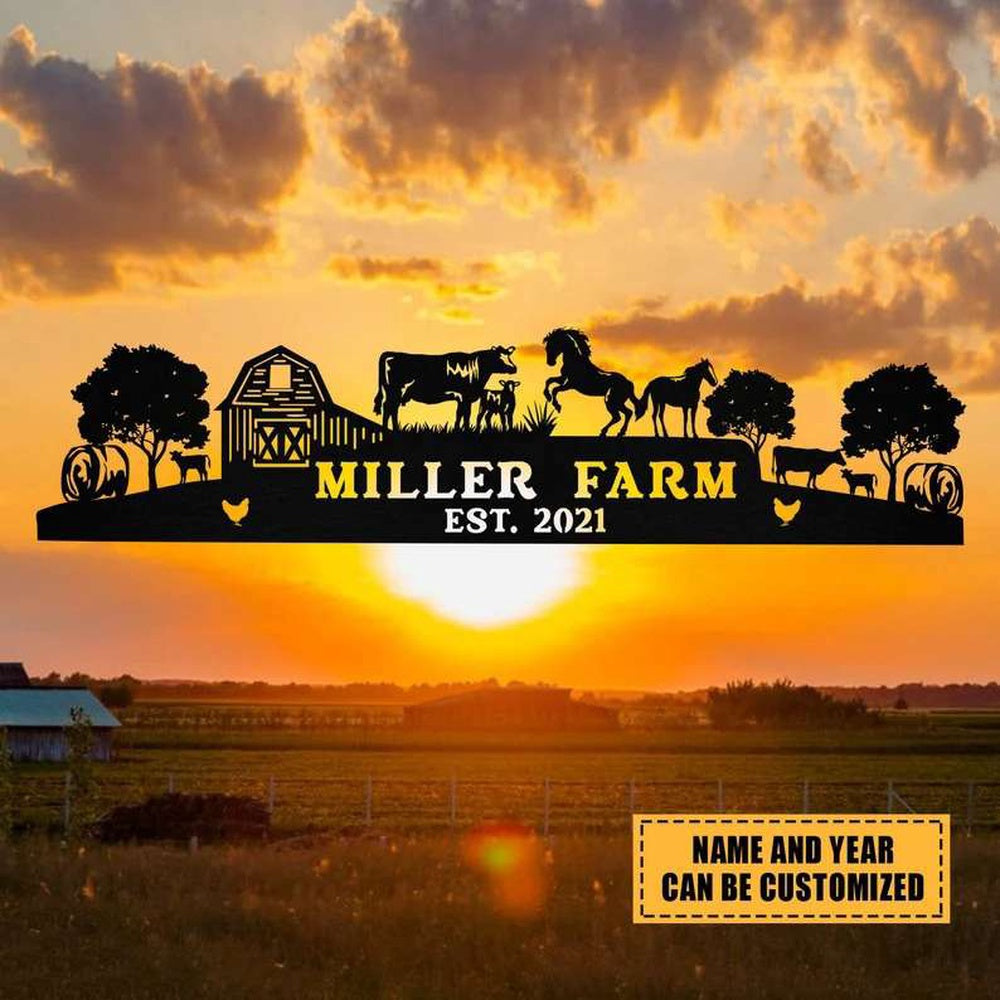 Farm Metal Sign, Personalized Metal Farm Sign Farmhouse Decor Cow Horse Chicken Barn Tractor Farmer Gift