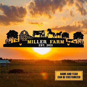 Farm Metal Sign, Personalized Metal Farm Sign Farmhouse Decor Cow Horse Chicken Barn Tractor Farmer Gift