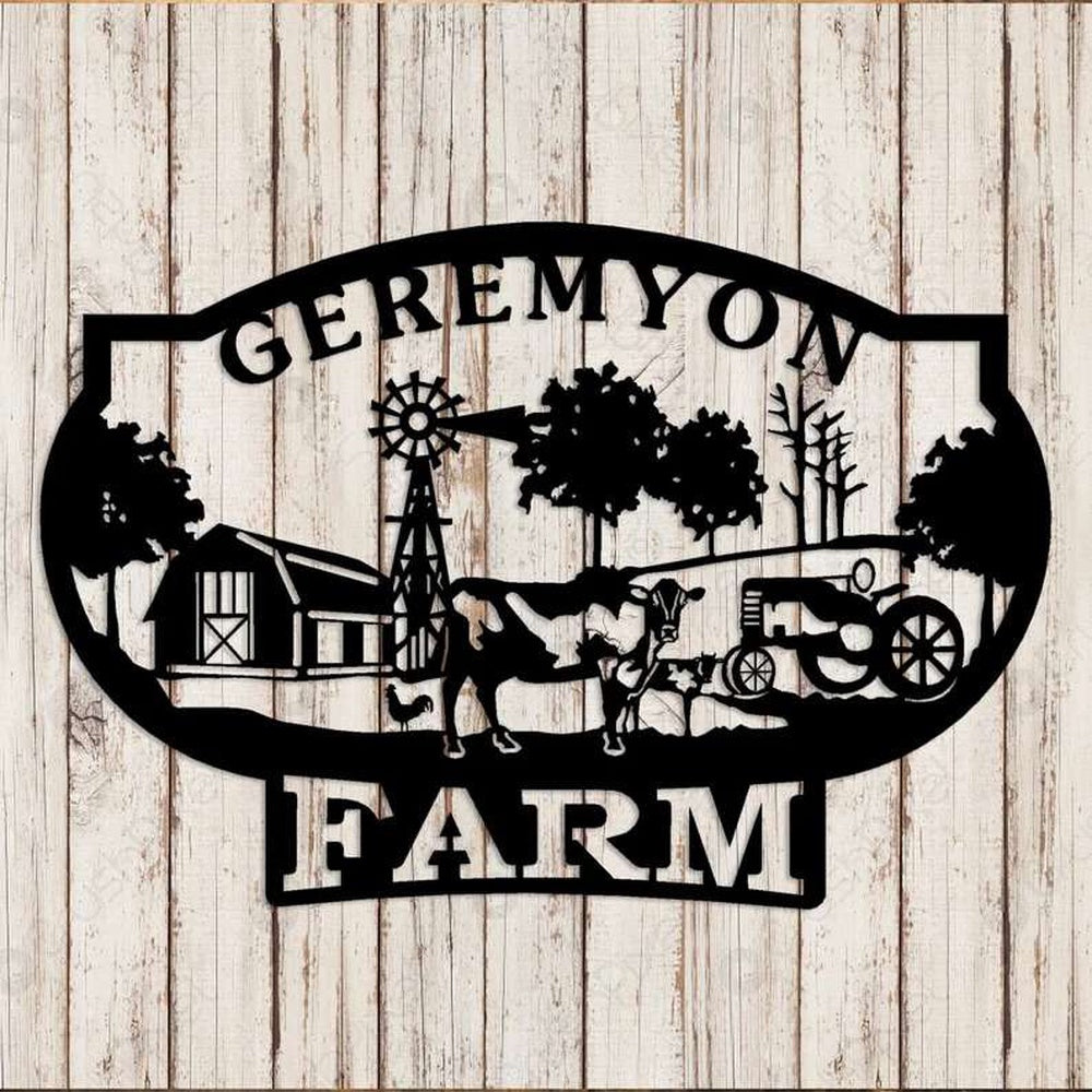 Farm Metal Sign, Personalized Metal Farm Sign Outdoor Farm Decor with Chicken, Cow, Barn, Tractor, and Plaque Design