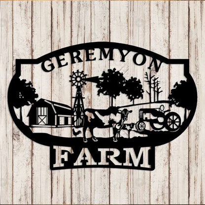 Farm Metal Sign, Personalized Metal Farm Sign Outdoor Farm Decor with Chicken, Cow, Barn, Tractor, and Plaque Design