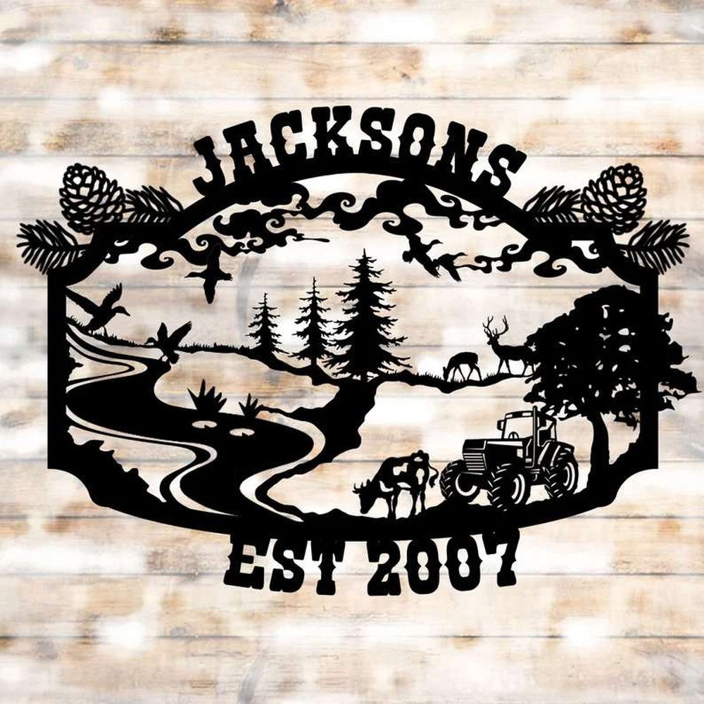 Farm Metal Sign, Personalized Metal Farmhouse Welcome Sign - Custom Established Sign with Family Name for Ranch or Farm House Wall Decor