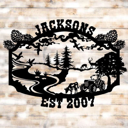 Farm Metal Sign, Personalized Metal Farmhouse Welcome Sign - Custom Established Sign with Family Name for Ranch or Farm House Wall Decor