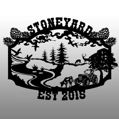 Farm Metal Sign, Personalized Metal Farmhouse Welcome Sign - Custom Established Sign with Family Name for Ranch or Farm House Wall Decor