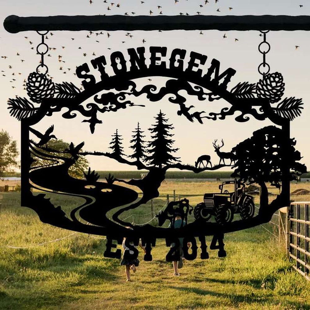 Farm Metal Sign, Personalized Metal Farmhouse Welcome Sign - Custom Established Sign with Family Name for Ranch or Farm House Wall Decor