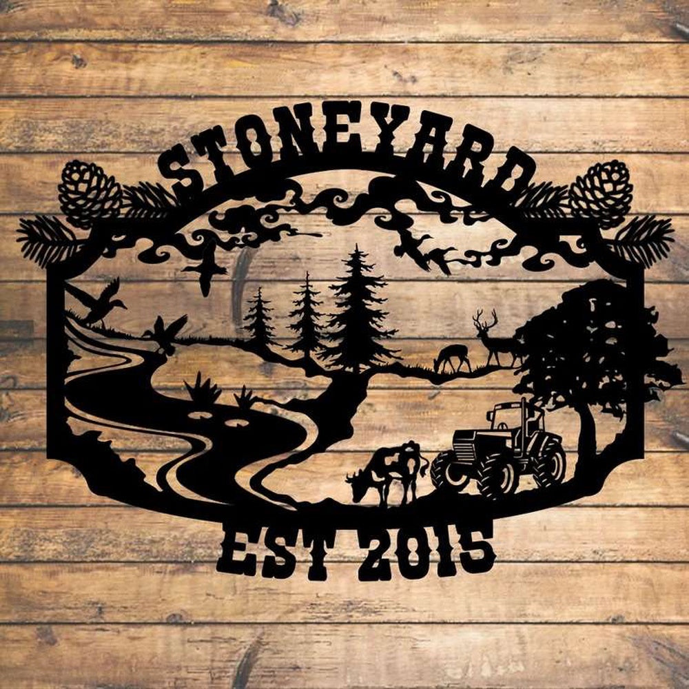 Farm Metal Sign, Personalized Metal Farmhouse Welcome Sign - Custom Established Sign with Family Name for Ranch or Farm House Wall Decor