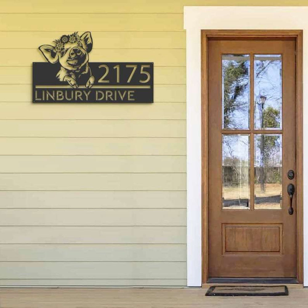 Farm Metal Sign, Personalized Peeking Pig Farm Animal Farmhouse Ranch Address Sign House Number Plaque Custom Metal Sign