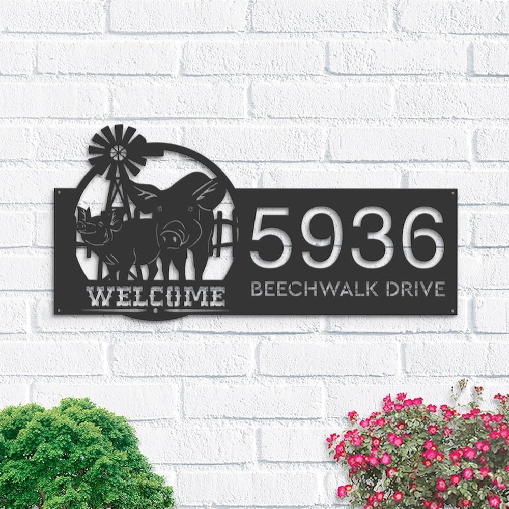 Farm Metal Sign, Personalized Pigs Farmhouse Animal Ranch Address Sign House Number Plaque Custom Metal Sign