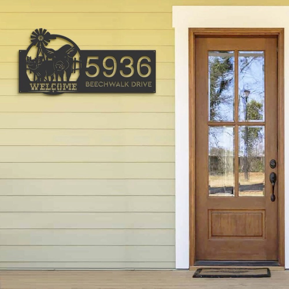 Farm Metal Sign, Personalized Pigs Farmhouse Animal Ranch Address Sign House Number Plaque Custom Metal Sign