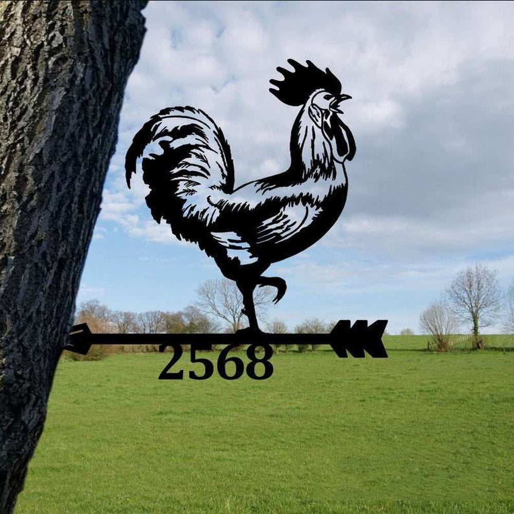 Farm Metal Sign, Personalized Rooster Chicken Address Sign House Number Plaque Custom Metal Sign