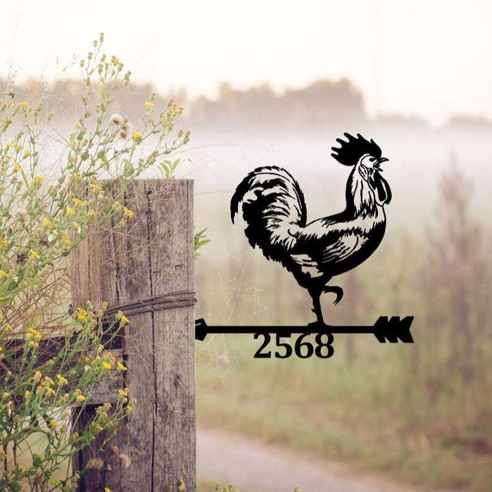 Farm Metal Sign, Personalized Rooster Chicken Address Sign House Number Plaque Custom Metal Sign
