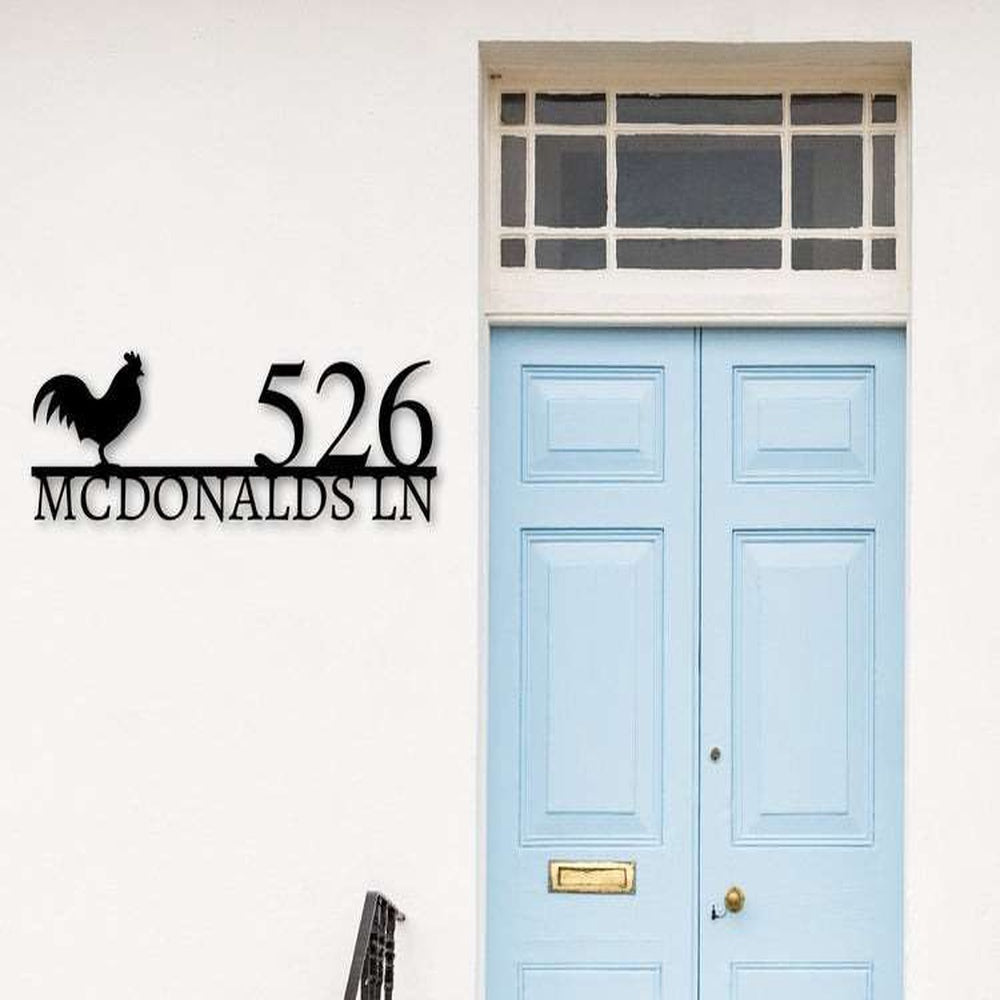 Farm Metal Sign, Personalized Rooster Chicken Farmhouse Rustic Decor Address Sign House Number Plaque Custom Metal Sign