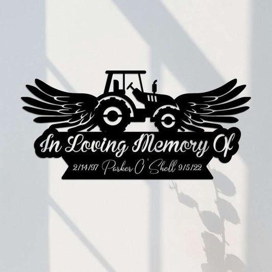 Farm Metal Sign, Personalized Tractor with Wings Memorial Sign Farmer Loss Gift In Loving Memory of Dad Custom Metal Sign