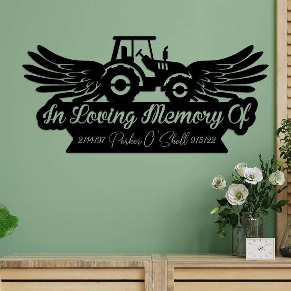 Farm Metal Sign, Personalized Tractor with Wings Memorial Sign Farmer Loss Gift In Loving Memory of Dad Custom Metal Sign