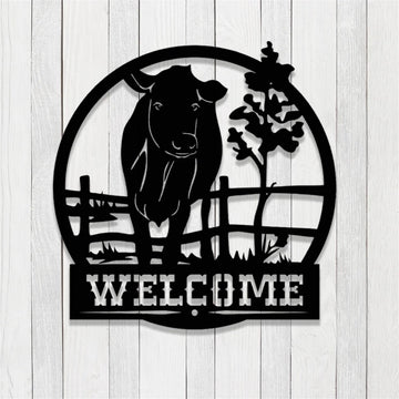 Farm Metal Sign, Personalized Welcome Cow Farm Metal Signs Farmhouse Wall Art Decor