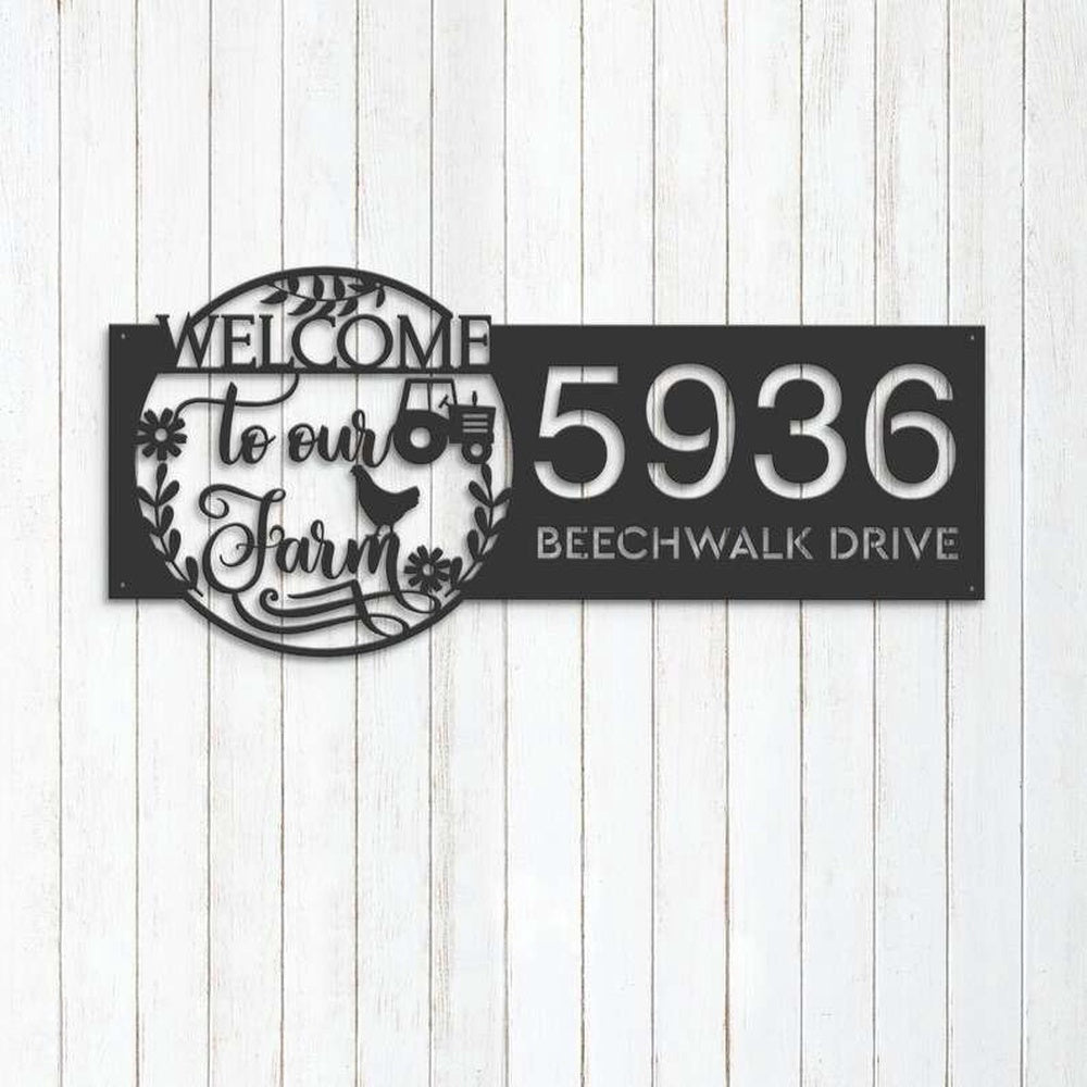 Farm Metal Sign, Personalized Welcome to Our Farm Address Sign Farm House Number Plaque Custom Metal Sign