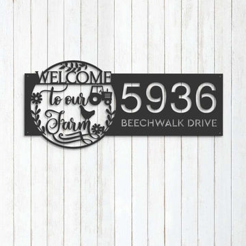 Farm Metal Sign, Personalized Welcome to Our Farm Address Sign Farm House Number Plaque Custom Metal Sign