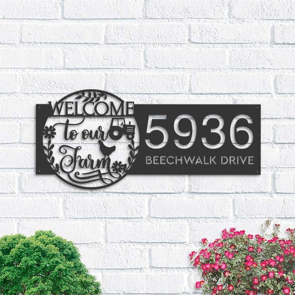 Farm Metal Sign, Personalized Welcome to Our Farm Address Sign Farm House Number Plaque Custom Metal Sign