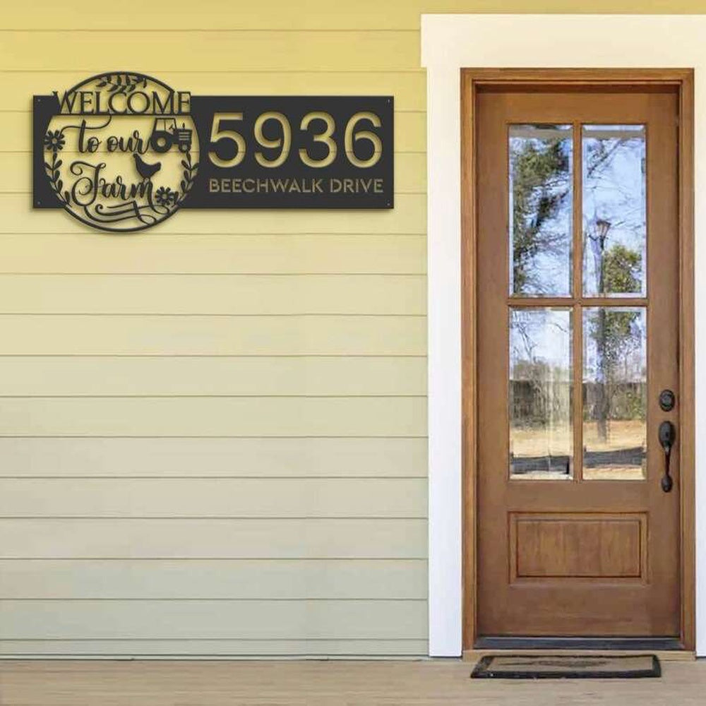 Farm Metal Sign, Personalized Welcome to Our Farm Address Sign Farm House Number Plaque Custom Metal Sign