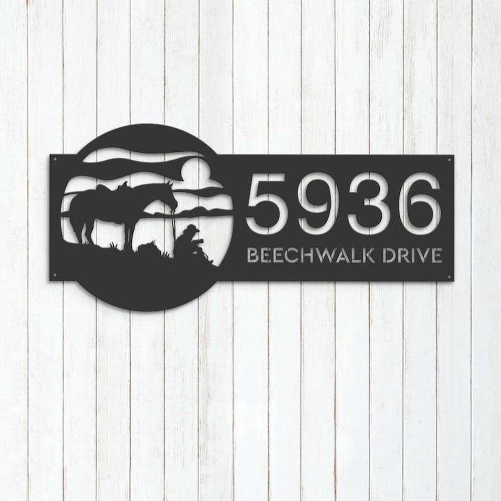 Farm Metal Sign, Personalized Western Cowboy Address Sign House Number Plaque Custom Metal Sign