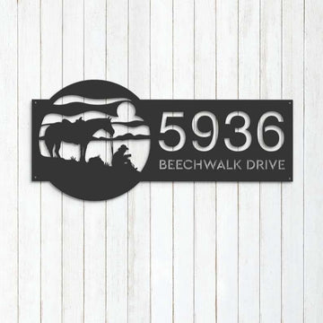 Farm Metal Sign, Personalized Western Cowboy Address Sign House Number Plaque Custom Metal Sign