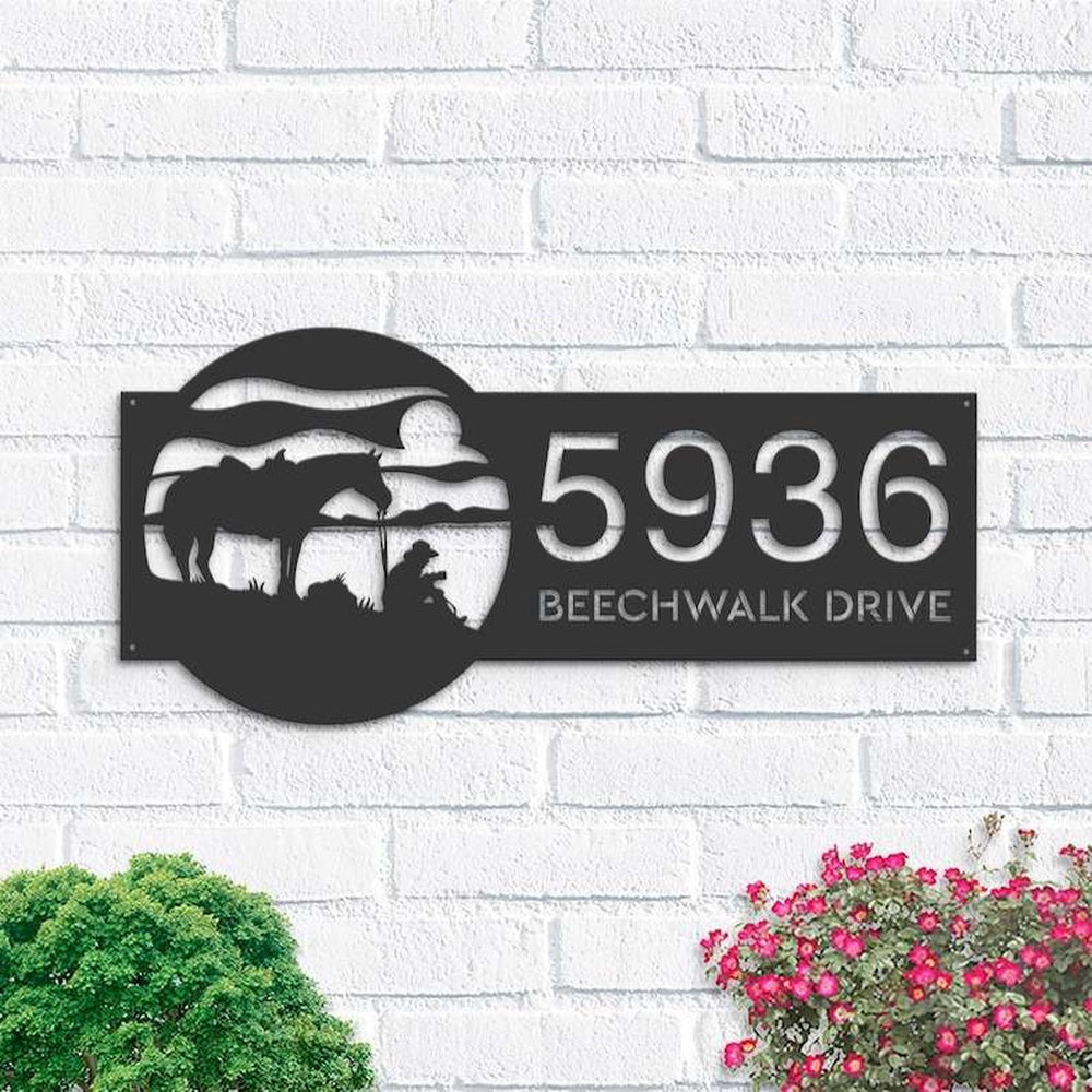 Farm Metal Sign, Personalized Western Cowboy Address Sign House Number Plaque Custom Metal Sign
