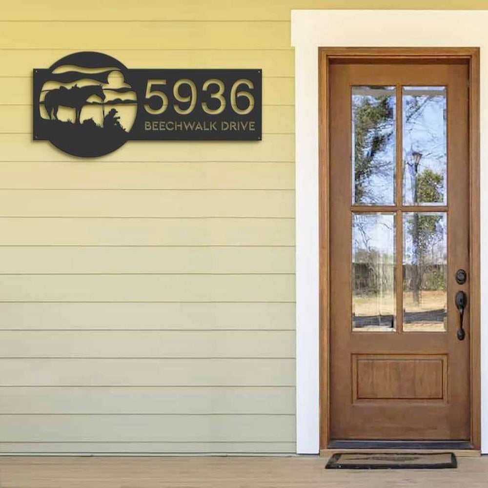 Farm Metal Sign, Personalized Western Cowboy Address Sign House Number Plaque Custom Metal Sign